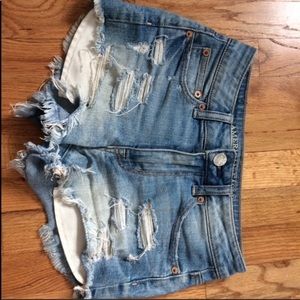 American Eagle Medium Wash Ripped Denim Shorts